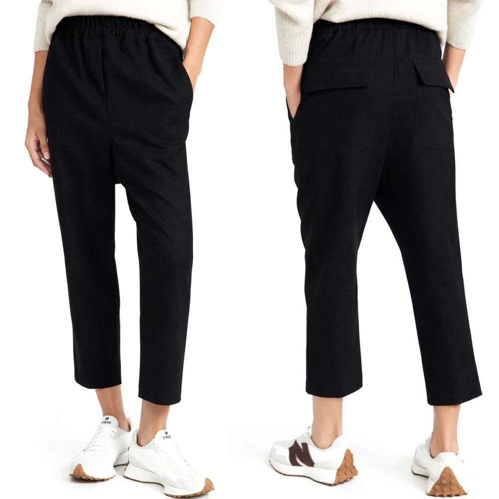 Nili Lotan S Safi Virgin WOOL Pants Drawstring Crop Black $455 Elastic Waist NWT